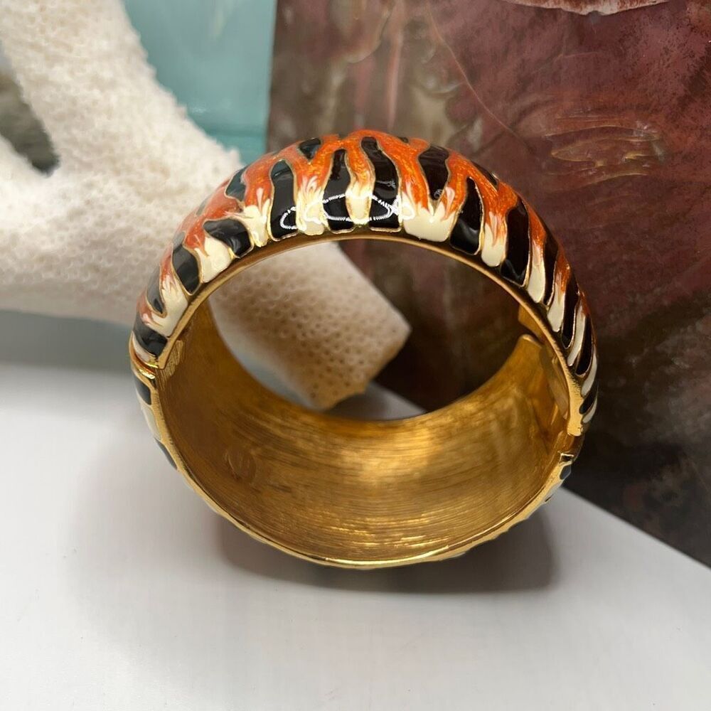 Gold Orange Black White Tiger Stipe Bangle Kenneth J Lane